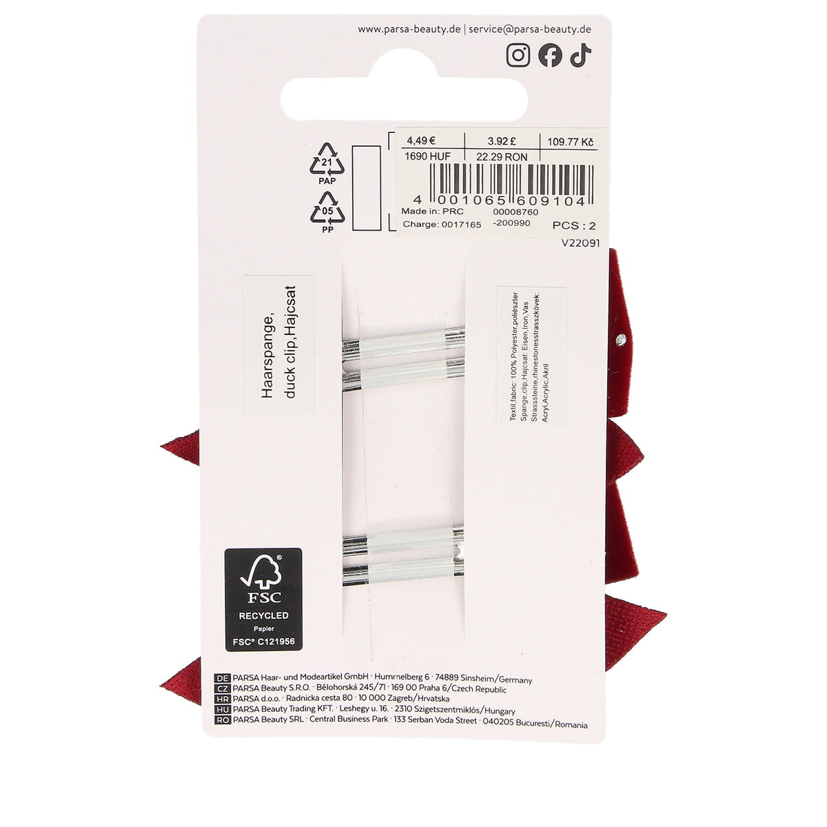 Clip per capelli con fiocchi rossi