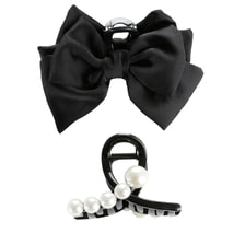 Pince à Cheveux avec Perles et Pince à Cheveux avec Boucle - Noir