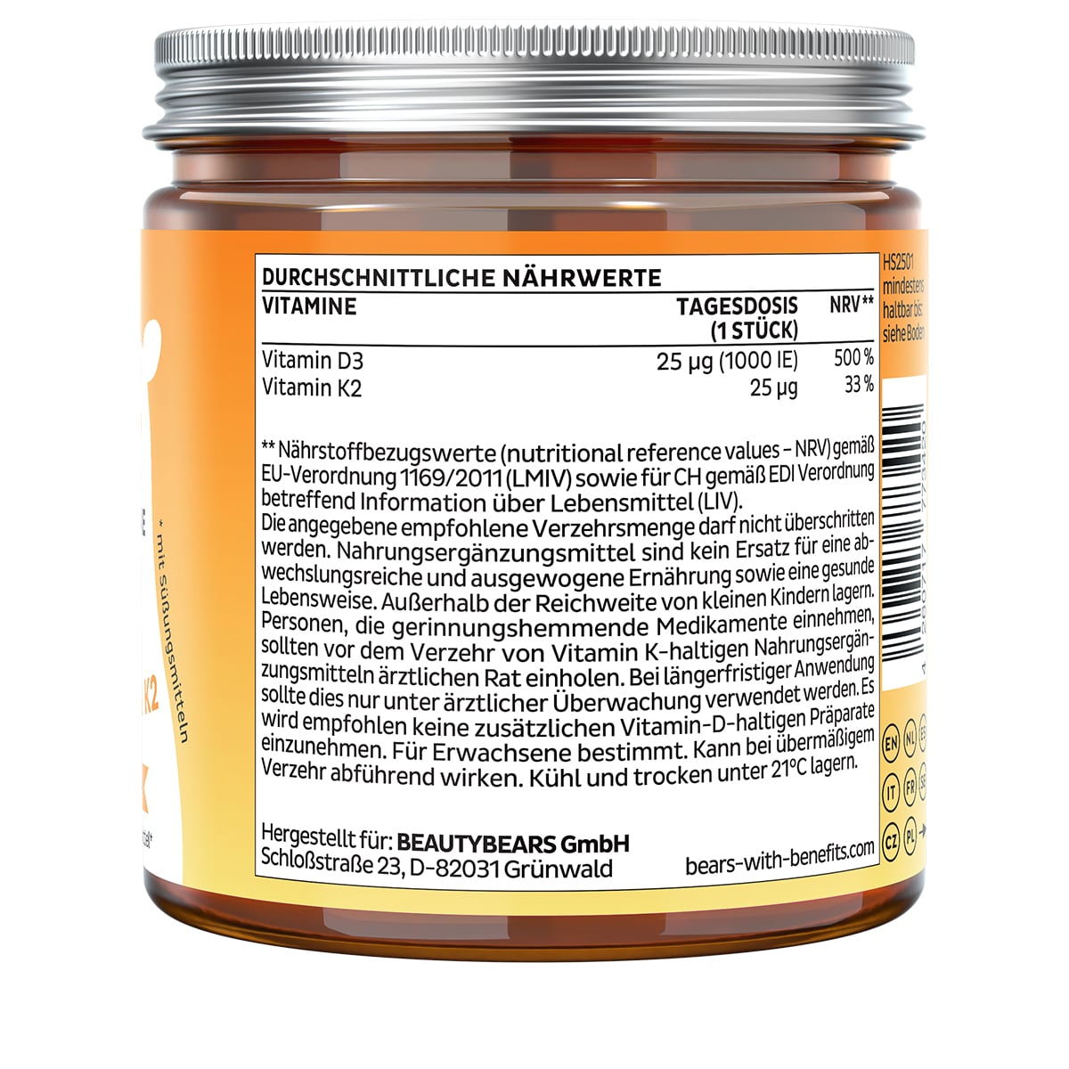 Hey Sunshine Sun Vitamins with D3, sugar-free - 60 Bears