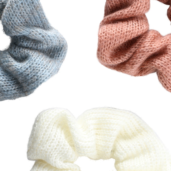 Knitted Scrunchie - light blue, off-white, orange