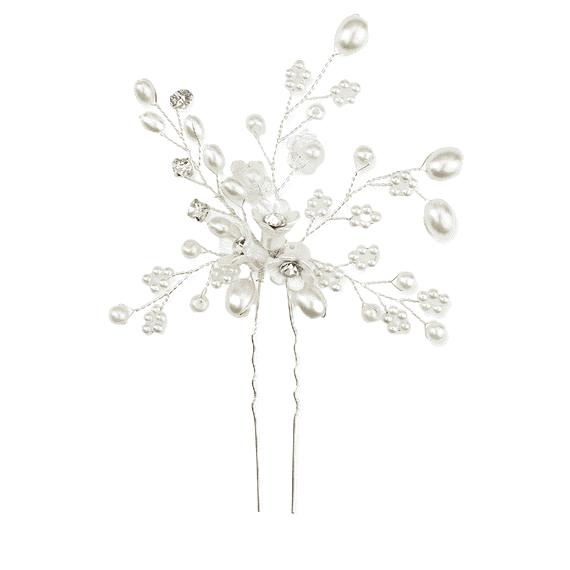 Epingle à cheveux avec perles et pierres, coloris argenté