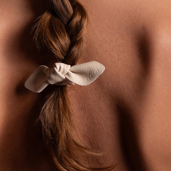 Leather Bow Small Hair Tie Cream