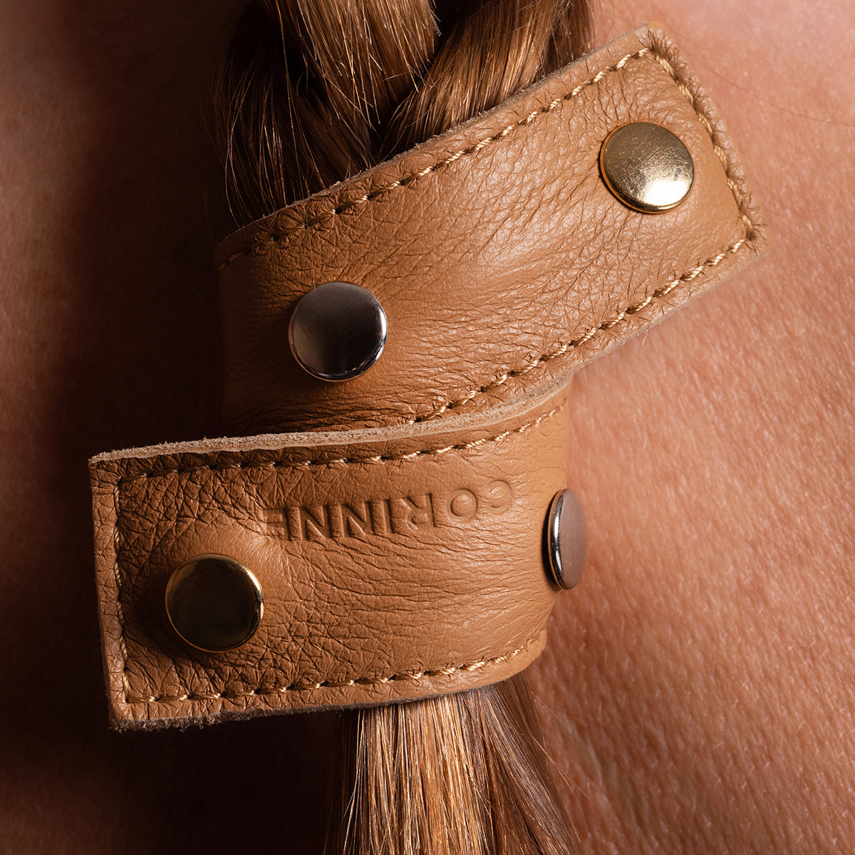Leather Band Short Bendable Rivets Camel / Silver&Gold Rivets