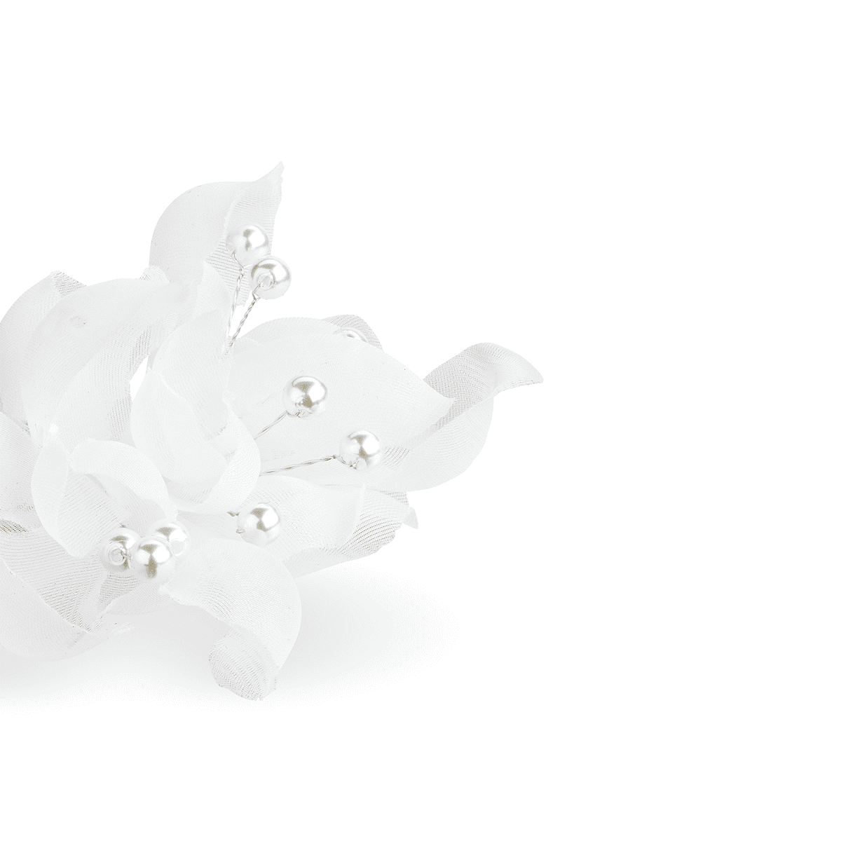 Forcina per capelli con fiori di tulle e perle, bianco, 2 pezzi