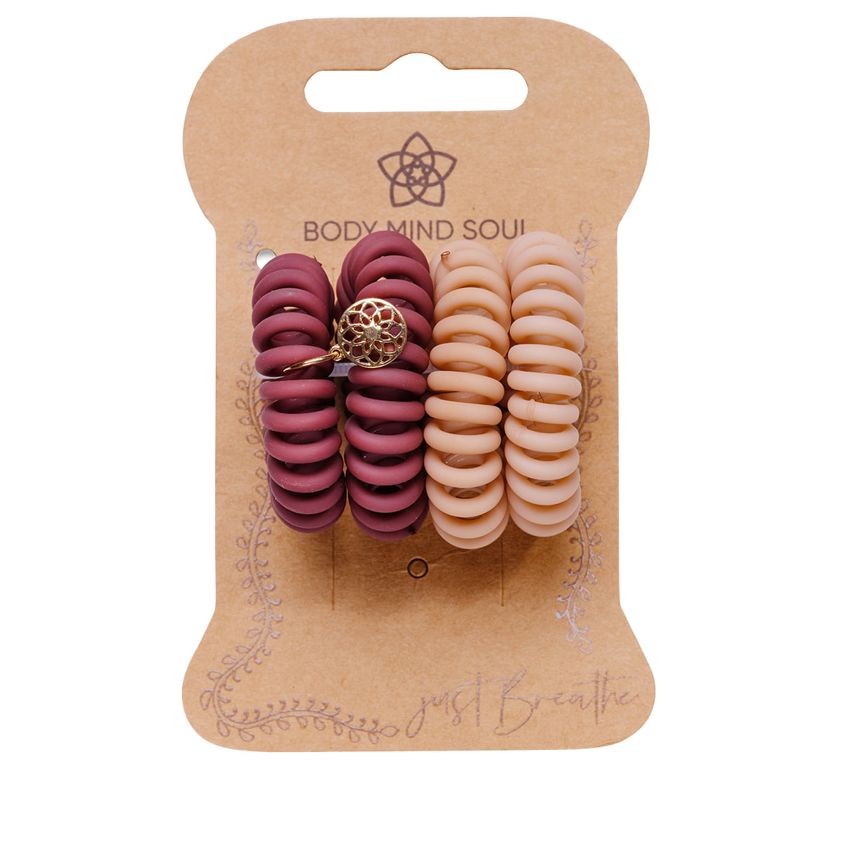 Elastico per capelli a spirale Yoga 4 cm 4 pezzi, opaco, nude e aubergine