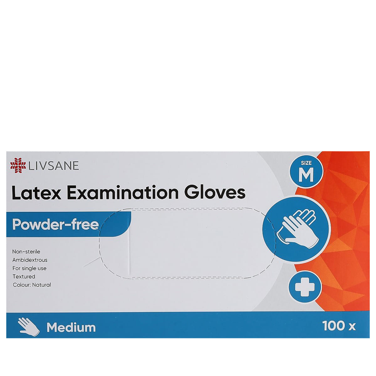 Gants d'examen en latex M sans poudre, 100 pcs.