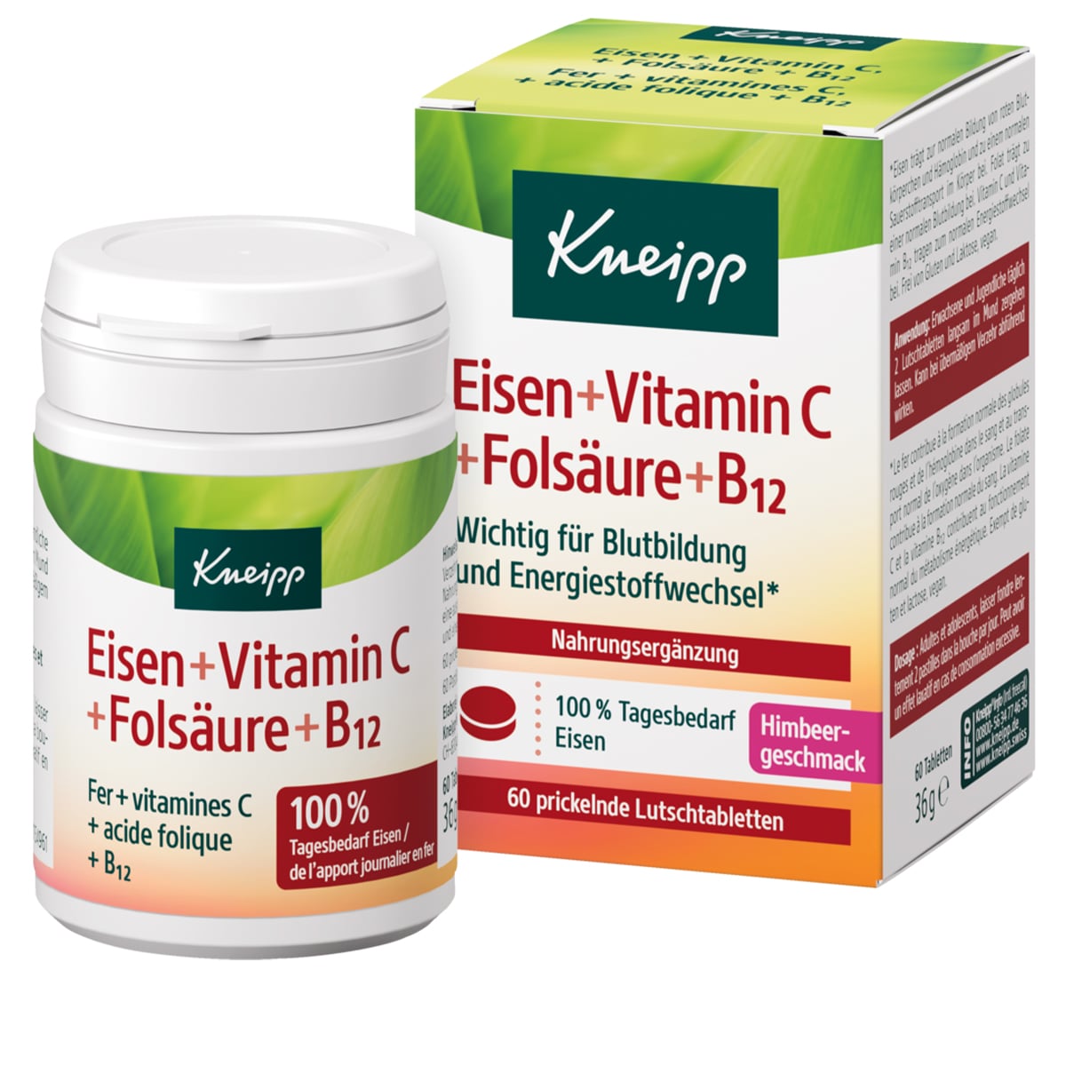 Eisen + Vitamin C + Folsäure + B12 – 60 Lutschtabletten