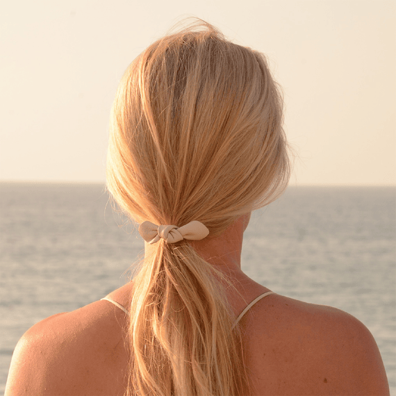 Leather Bow Small Hair Tie Cream