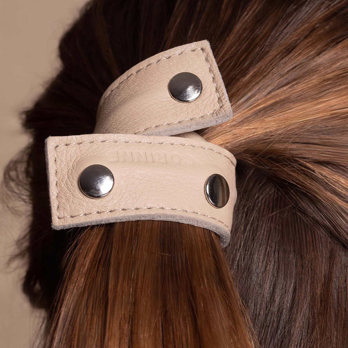 Leather Band Short Bendable Rivets Cream / Silver Rivets