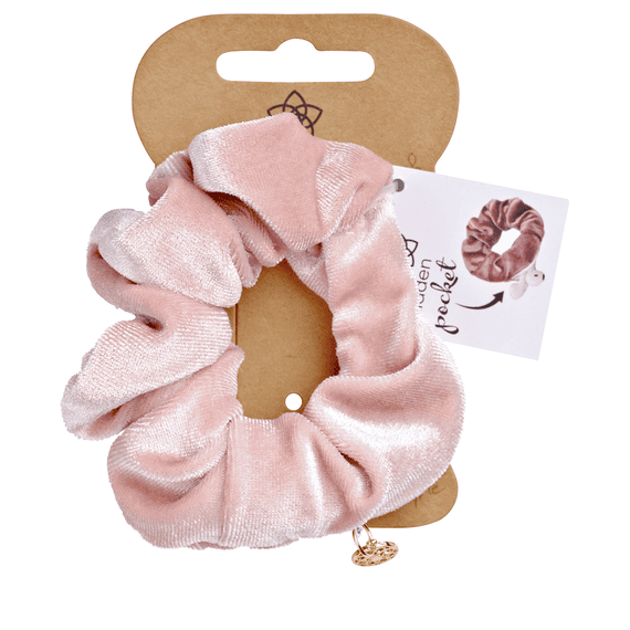 Scrunchie yoga in velluto con zip, rosa chiaro