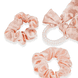 Twisted elastic with ribbon and a double-pack of scrunchies, plain and in leopard print, pink