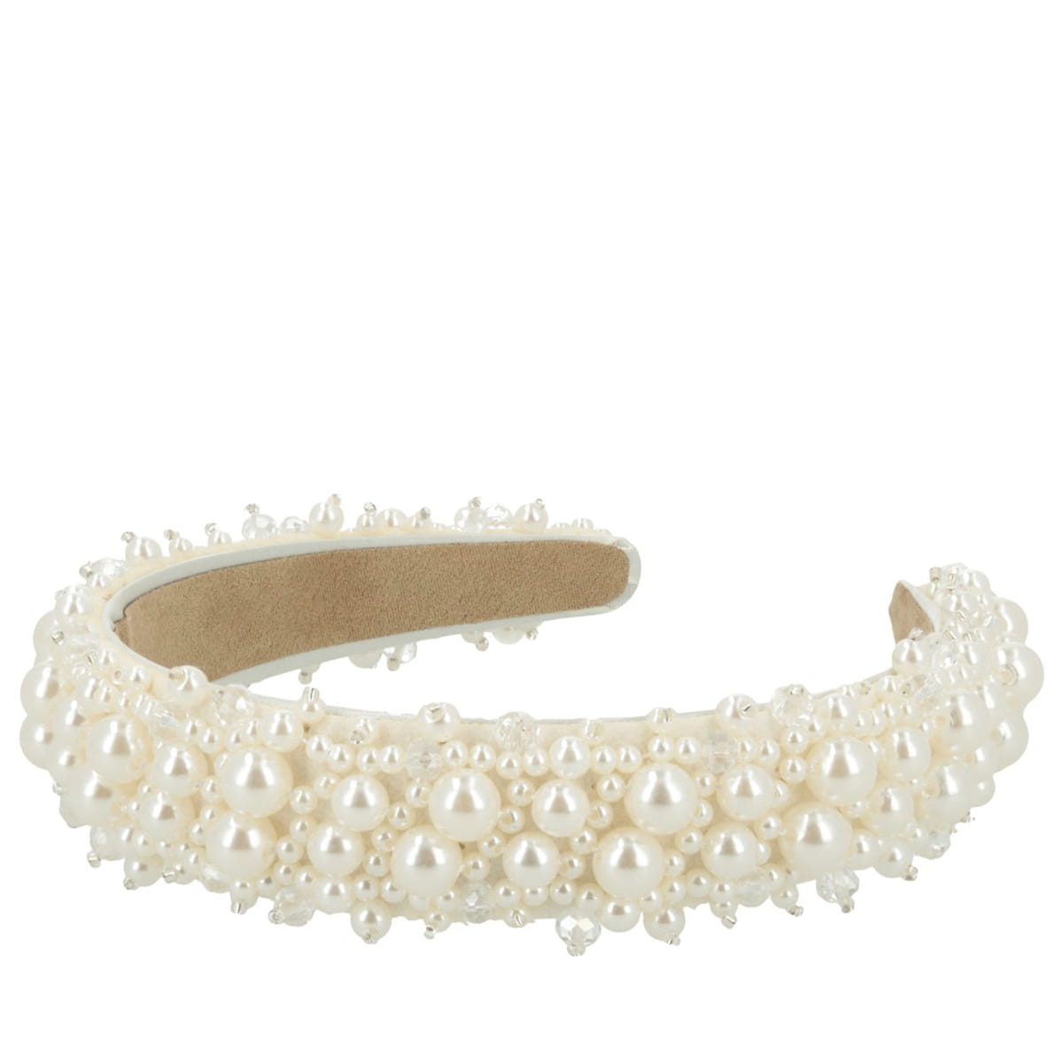 Breiter Haarreif mit Perlen & Strass - Ivory