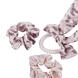 Twisted elastic with ribbon and a double-pack of scrunchies, plain and in leopard print, purple