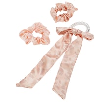 Twisted Elastic mit Schleife und ein Duopack Scrunchies uni und im Leoprint, Rosa