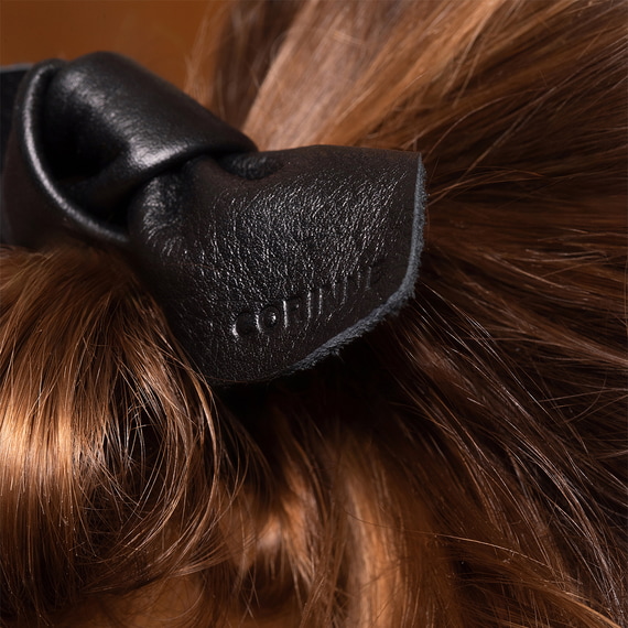 Leather Bow Big Hair Tie Black