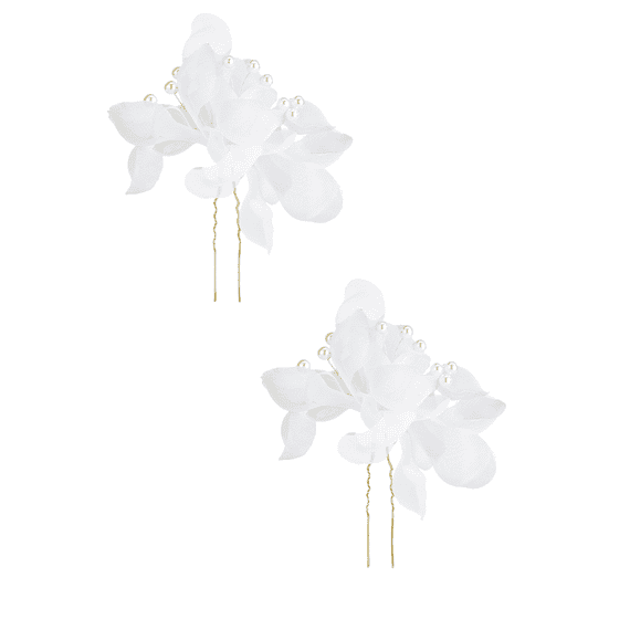 Forcina per capelli con fiori di tulle e perle, bianco, 2 pezzi