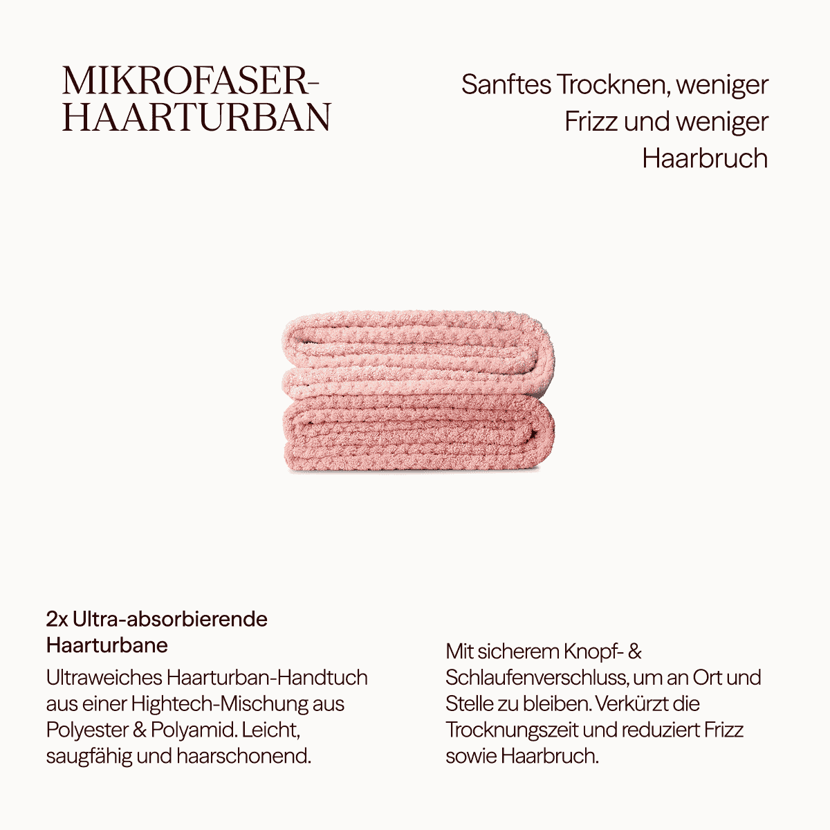Ultrasaugstarkes Mikrofaser-Haarturbanhandtuch - 2er Set - Blush & Soft Rose