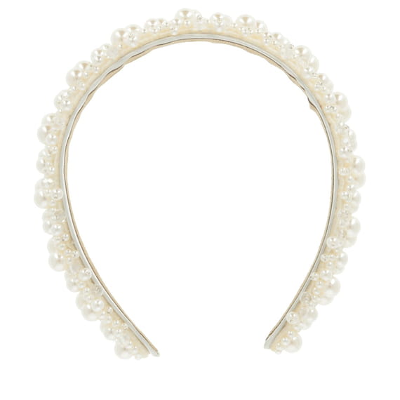Breiter Haarreif mit Perlen & Strass - Ivory