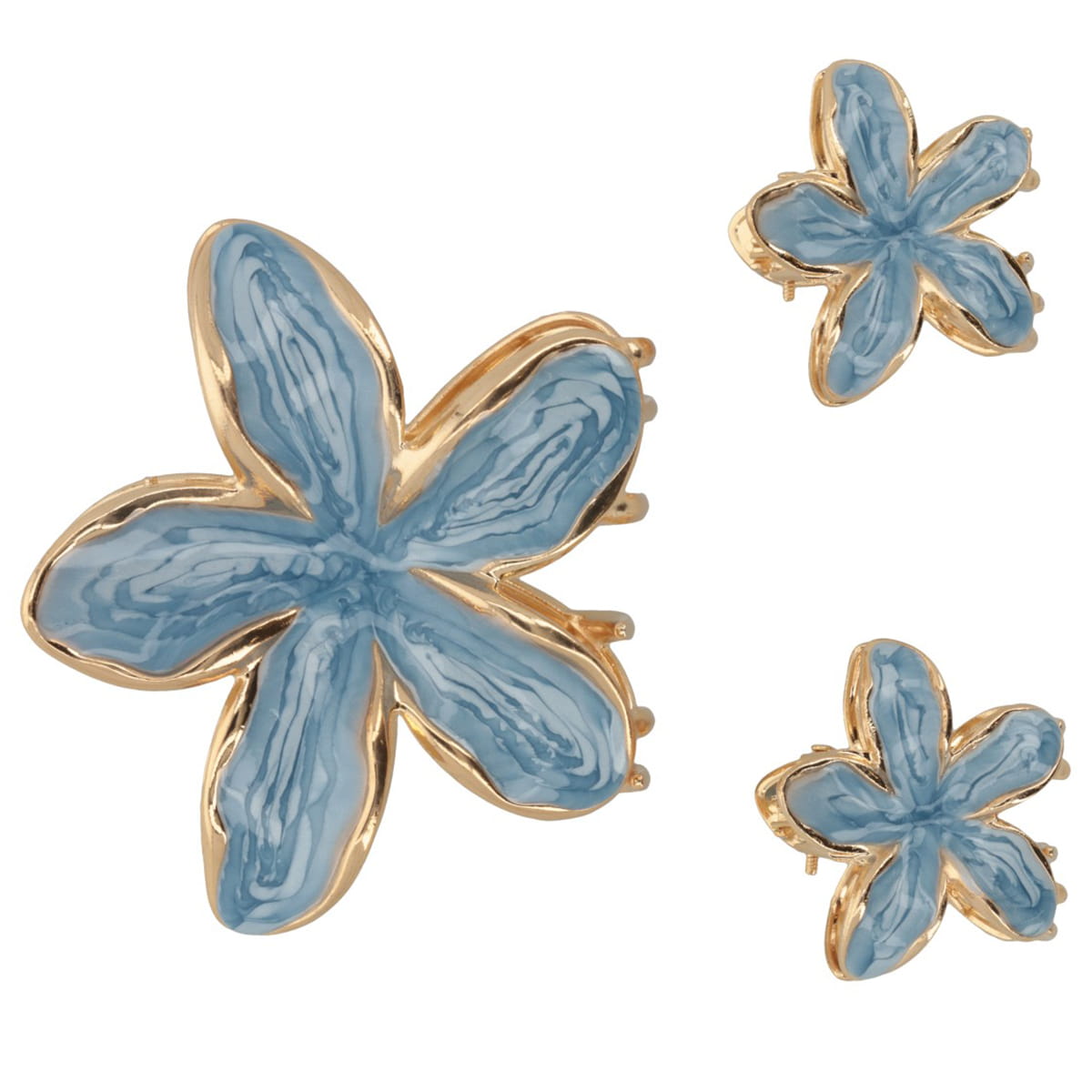 Set De Pinces Fleur Dorées Avec Finition Nacrée - Bleu Clair