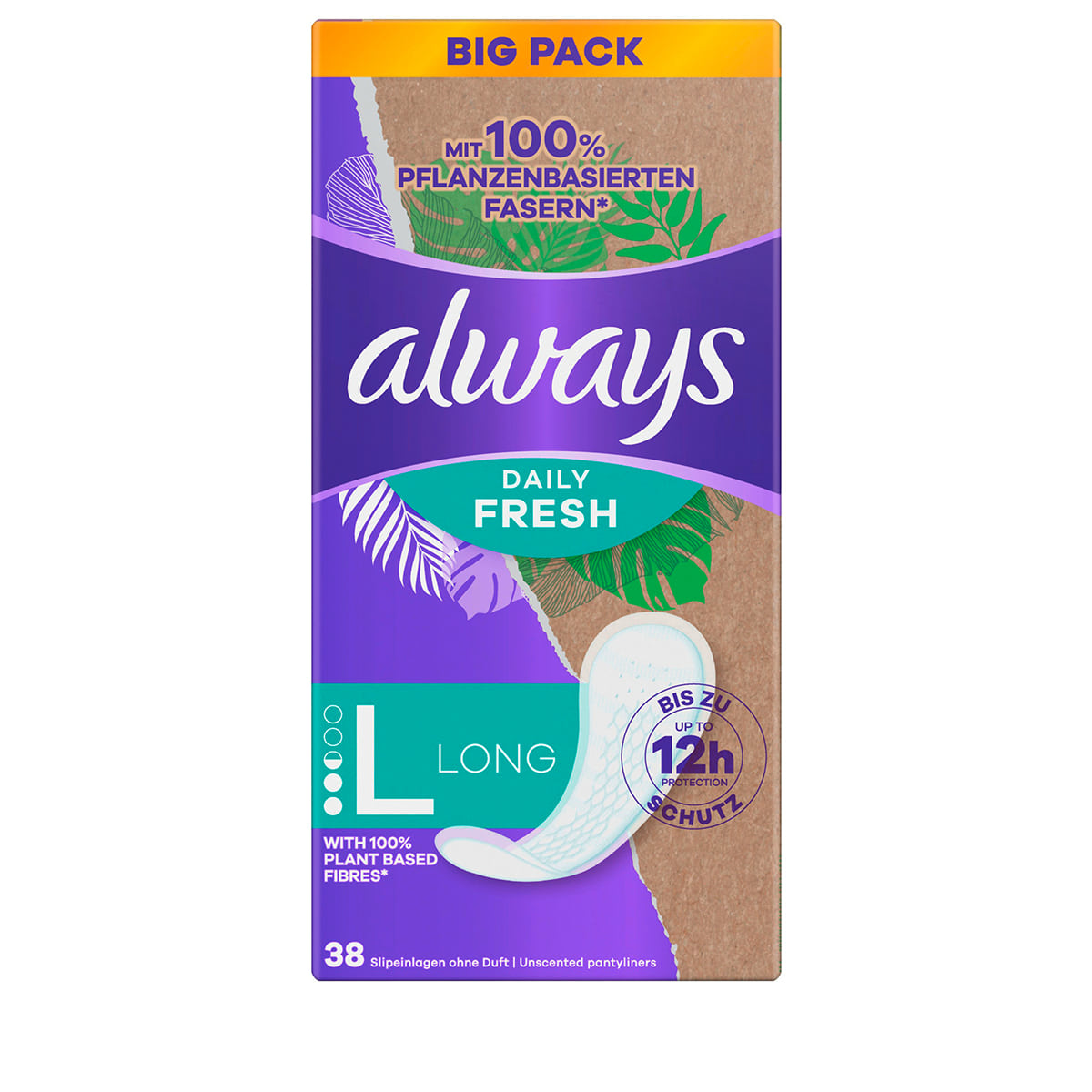 Protège-Slips Long 100% Végétaux Big Pack - 38 Pcs.