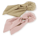 Fausse Fourrure Scrunchie avec Noeud en Satin - rose et beige