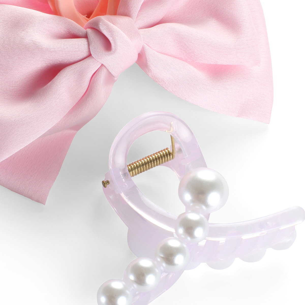 Pince À Cheveux Avec Perles Et Pince À Cheveux Avec Noeud - rose