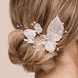 Hair clip with fine leaves and pearls, silver