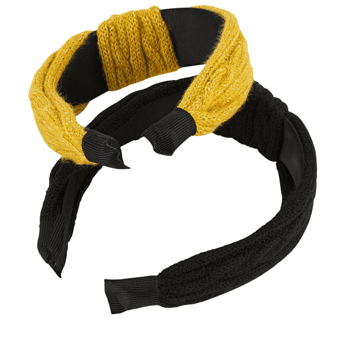 Knitted hairband with knot, curry and black, duopack