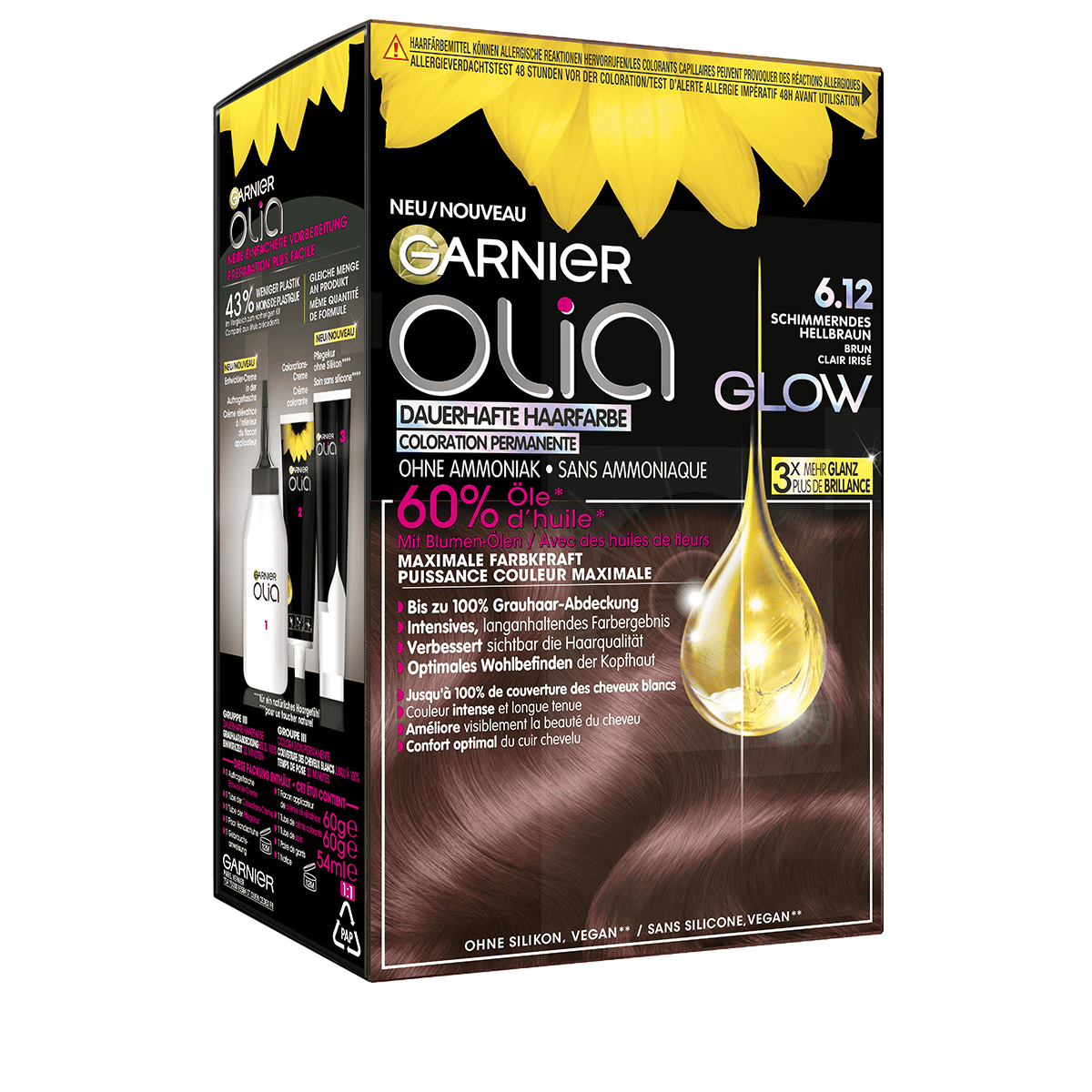 Glow Colore permanente per capelli 6.12 Marrone chiaro scintillante