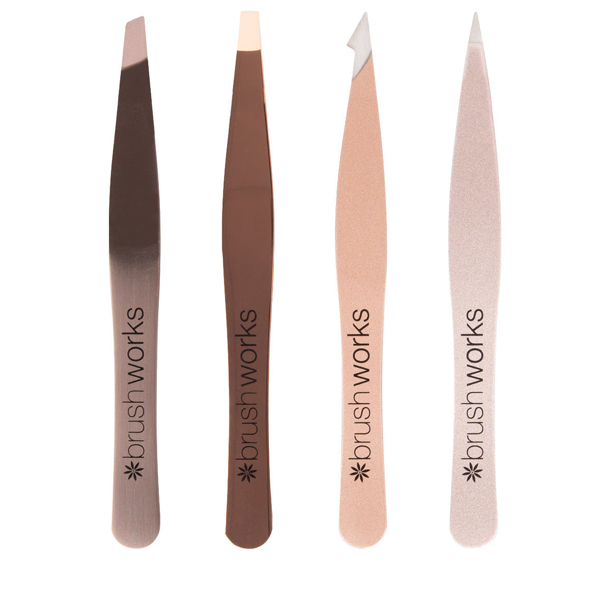 Brushworks 4 Piece Combination Tweezer Set - Gold