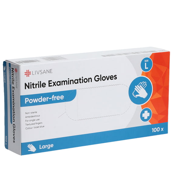 Gants d'examen en nitrile L sans poudre, 100 pcs.