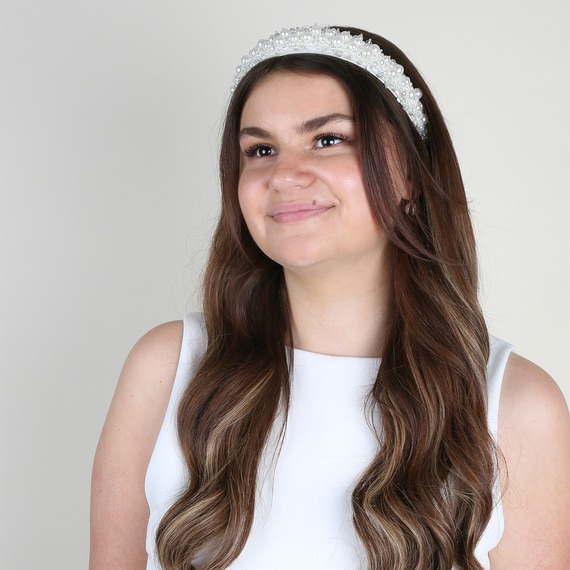 Breiter Haarreif mit Perlen & Strass - Ivory