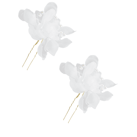 Forcina per capelli con fiori di tulle e perle, bianco, 2 pezzi