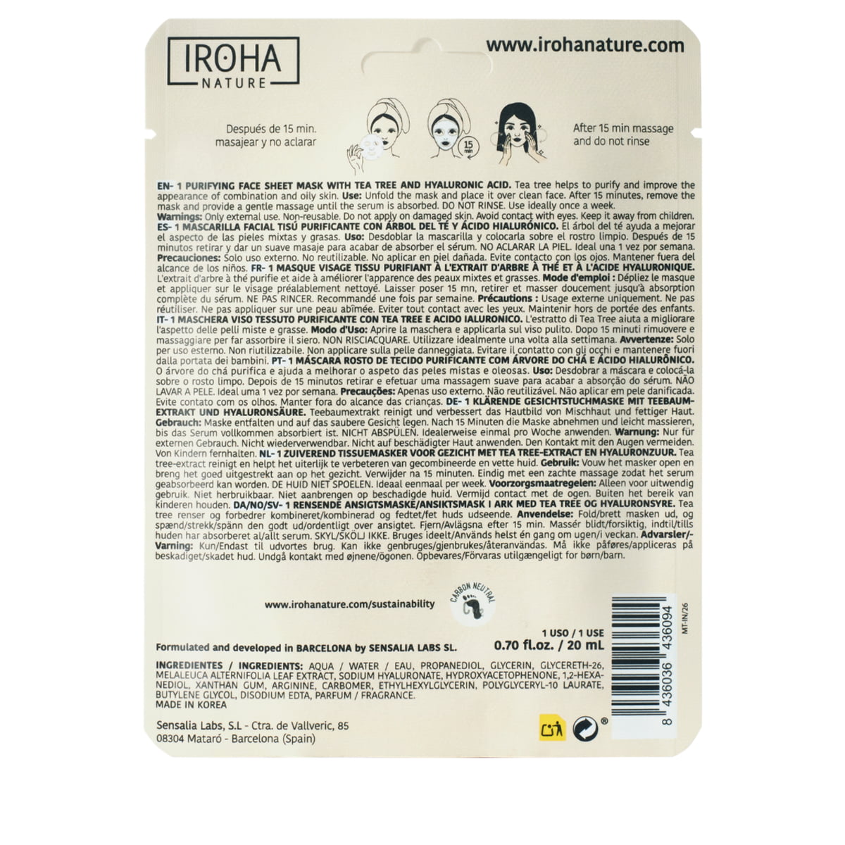 Purifying Face Sheet Mask Tea Tree + Hyaluronic Acid