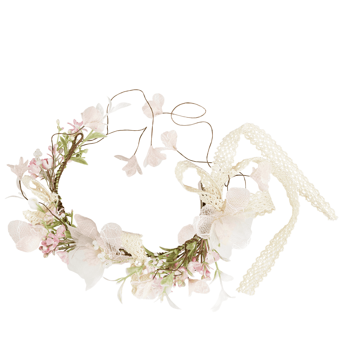 Couronne de cheveux avec des fleurs, des rubans et un clip