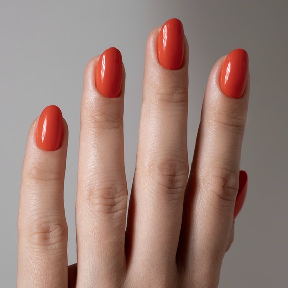 Lipstick Red Press On Nails Short Round
