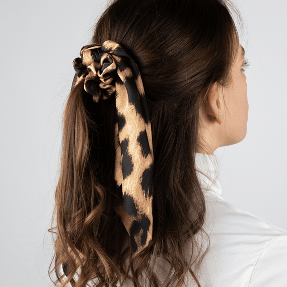 Scrunchies plain and in leo print, with bow