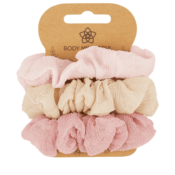 Scrunchie Yoga Chiffon 3 pieces, light pink, beige, antique pink
