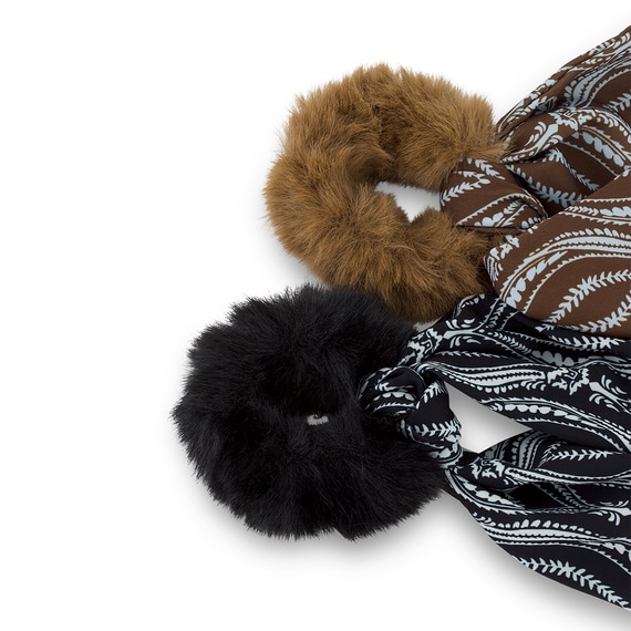 Fausse Fourrure Scrunchie avec Noeud en Satin - marron et noir
