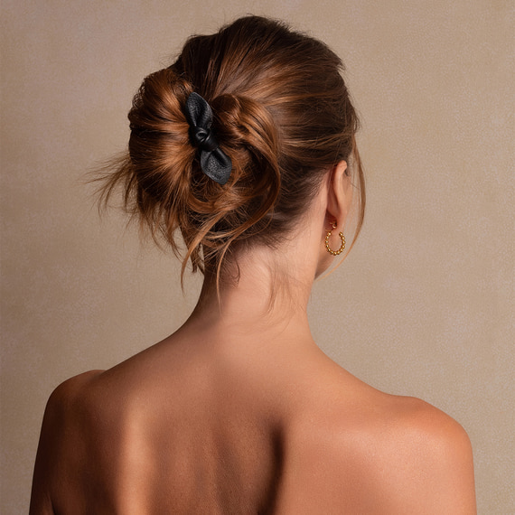Leather Bow Small Hair Tie Black