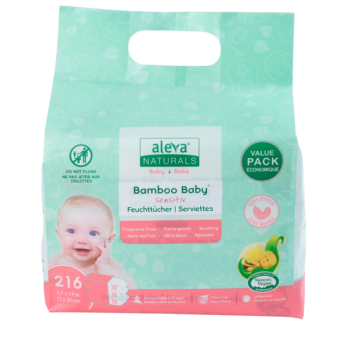Pack avantageux Lingettes sensibles pour bébé en bambou 216 pcs.