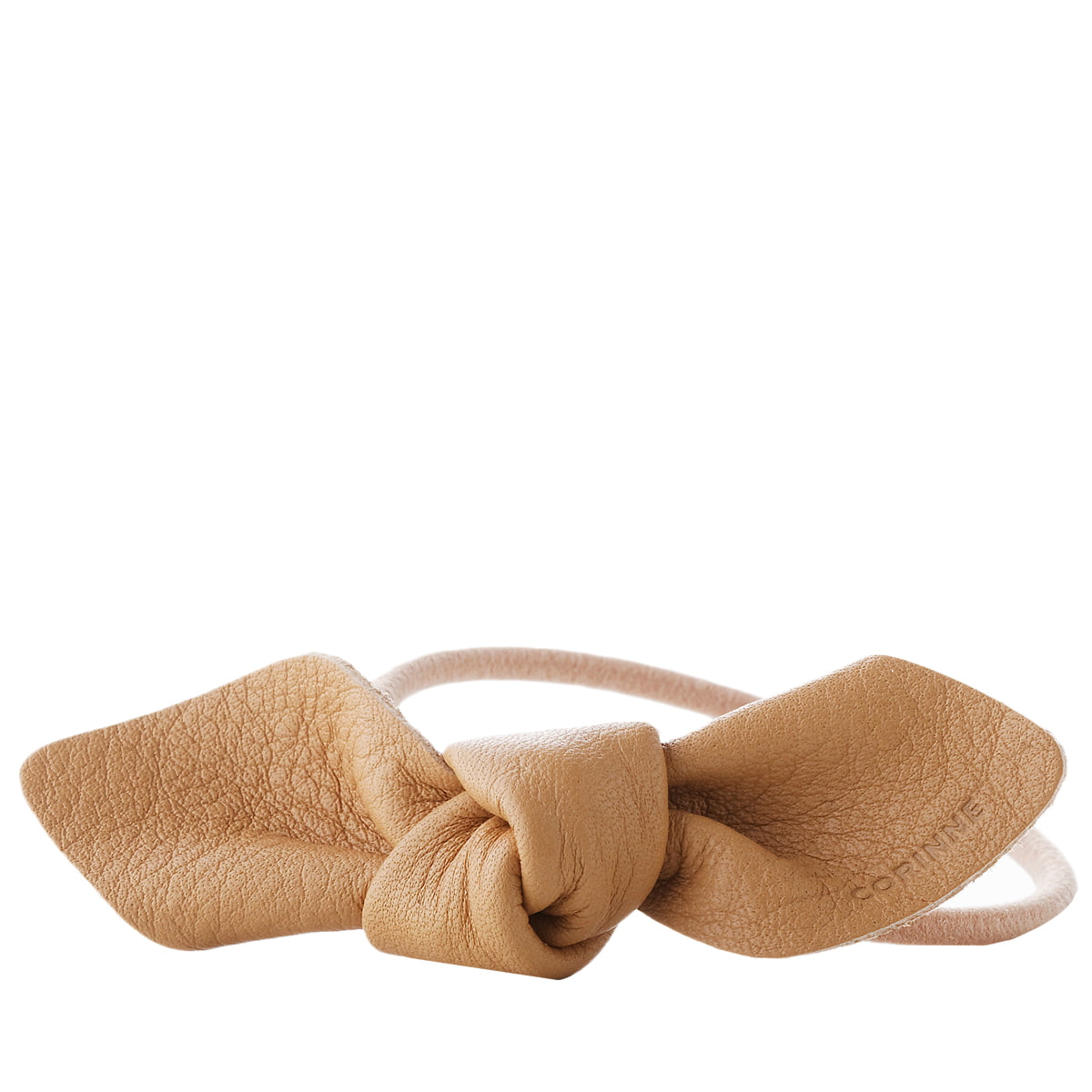 Leather Bow Small Hair Tie Camel
