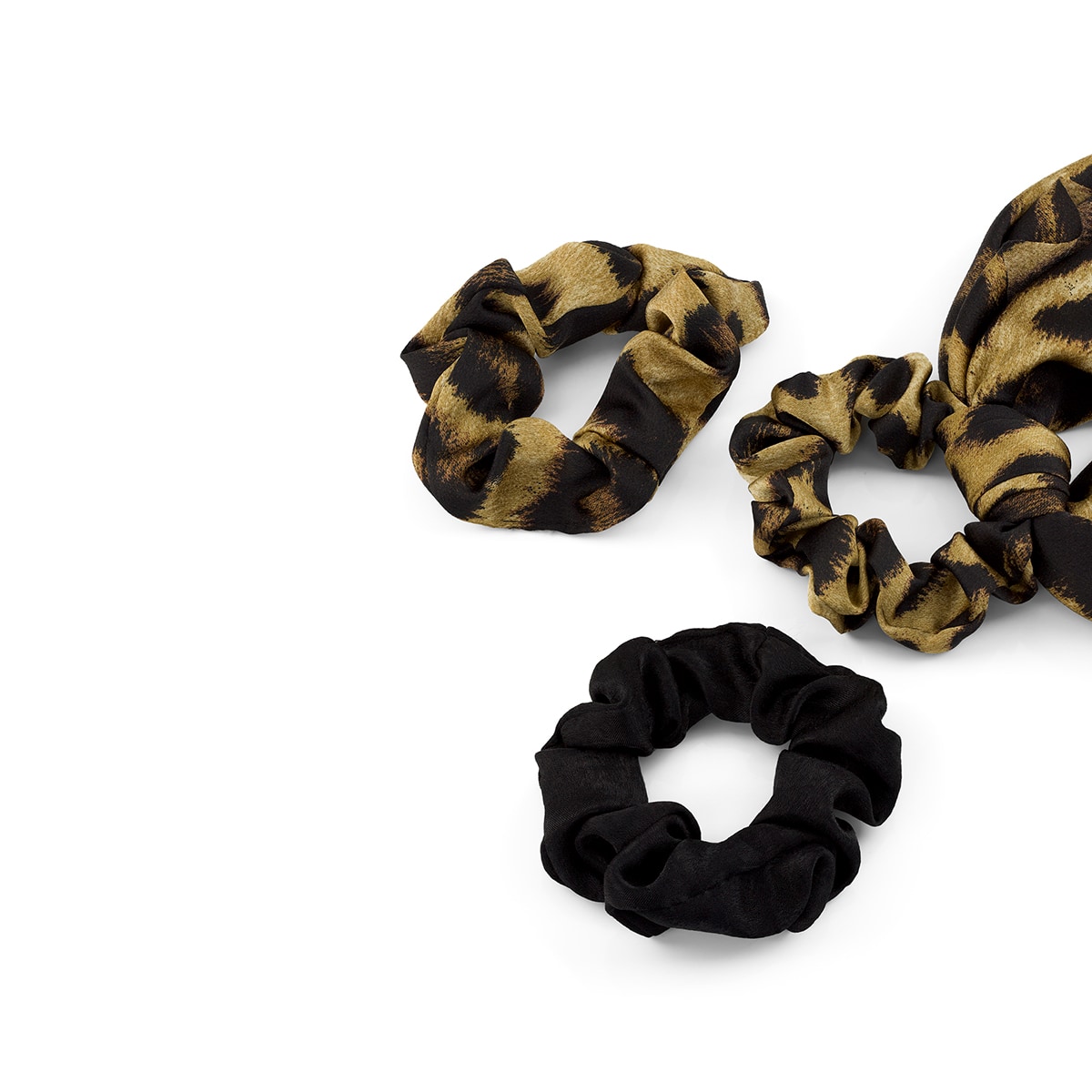 Scrunchies plain and in leo print, with bow