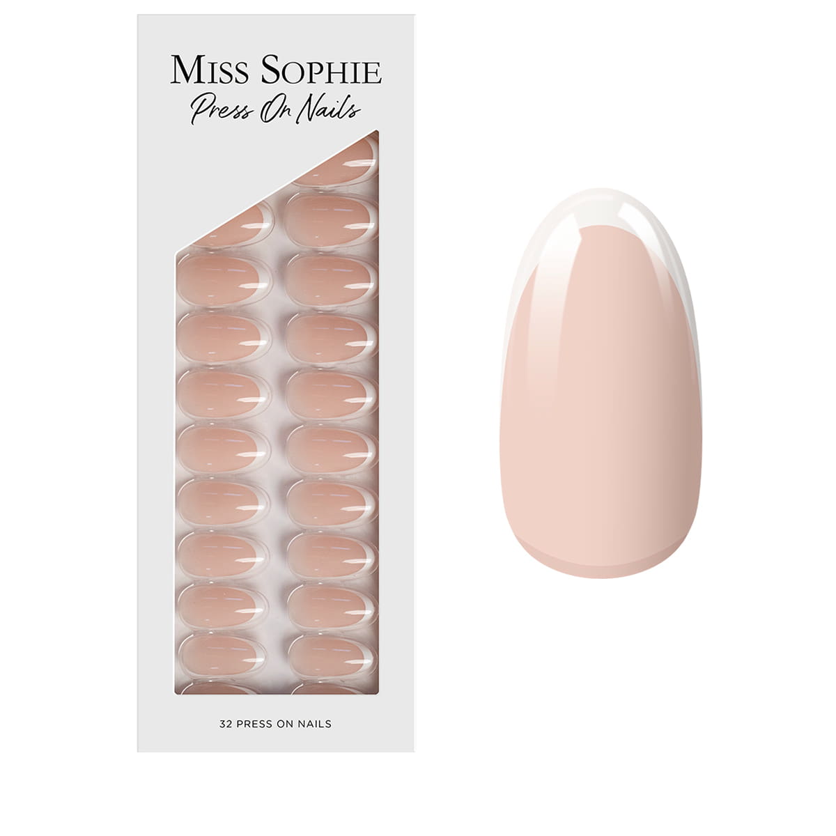 French Tips Press On Nails Medium Round