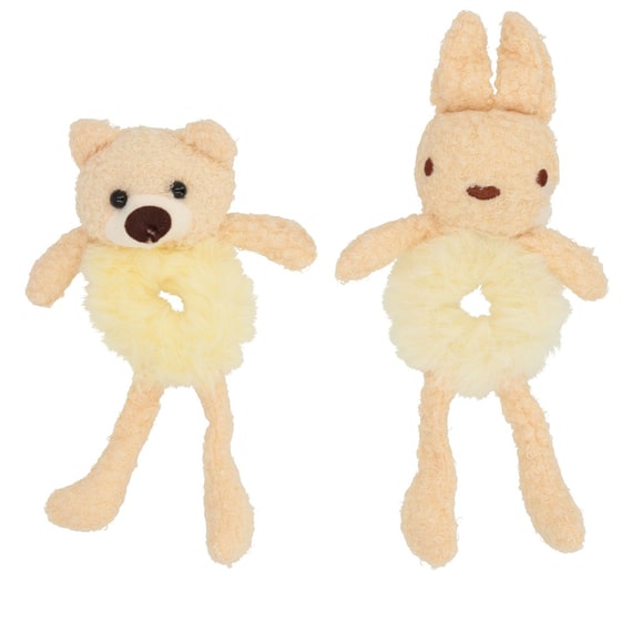 2er Haargummis Flauschig Hase/Bär - Gelb
