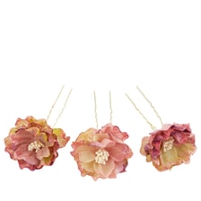 Hairpin With Delicate Flower Blossoms - dusky pink marbled, 3 pcs.