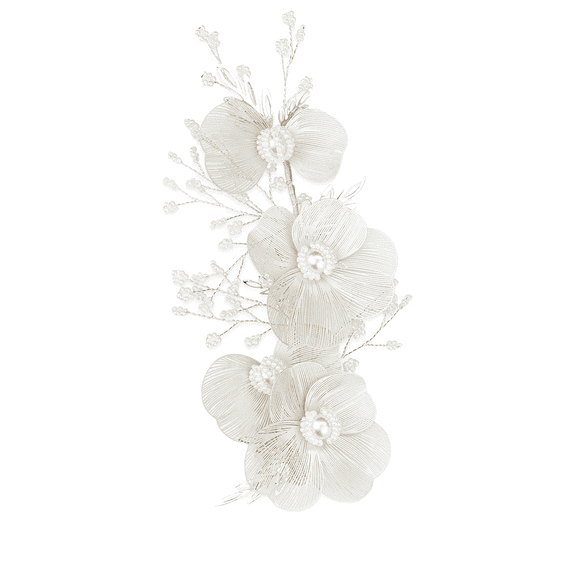 Hair clip with delicate leaves and pearls, white