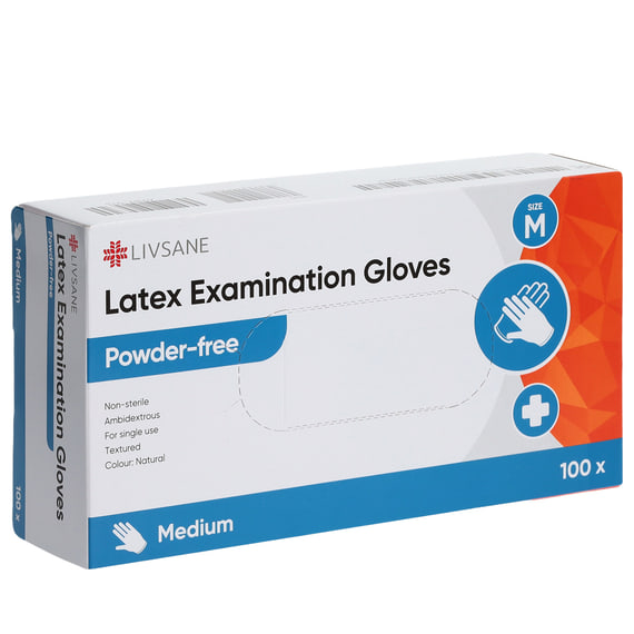 Gants d'examen en latex M sans poudre, 100 pcs.