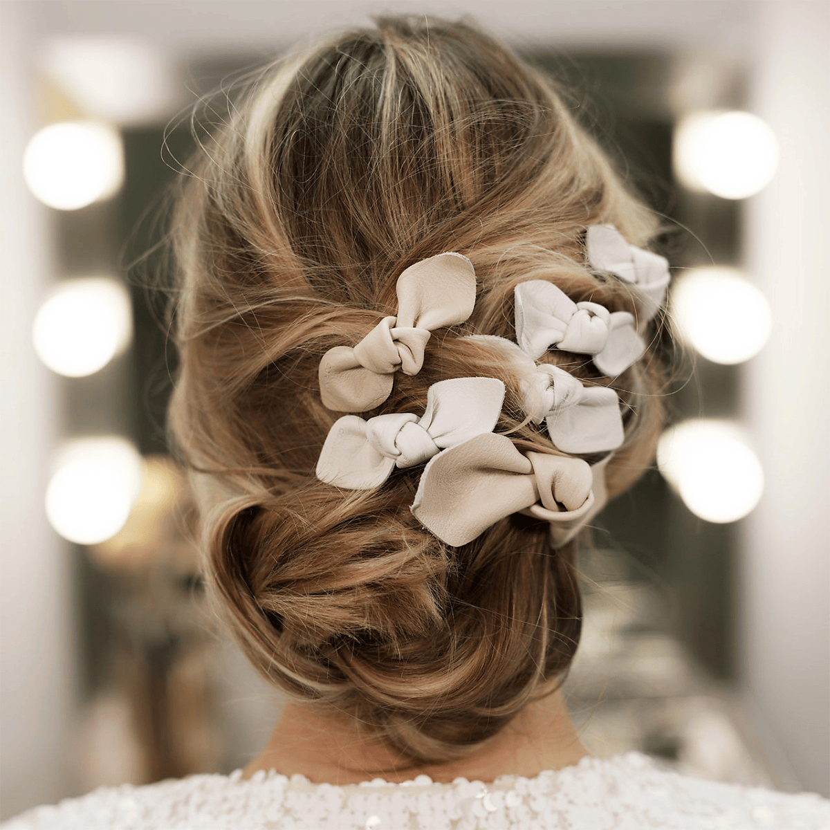 Leather Bow Small On Hair Clip White