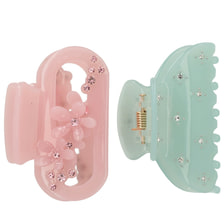 Hair Clip With Rhinestones - Green & Pink